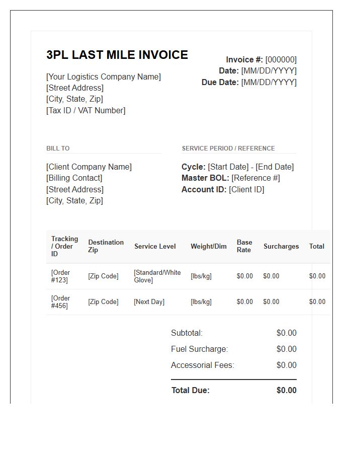 Third Party Logistics Last Mile Invoice Template