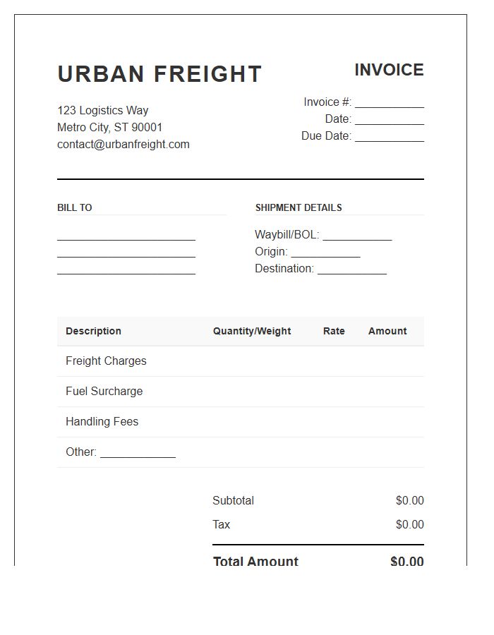 Urban Freight Logistics Invoice Template