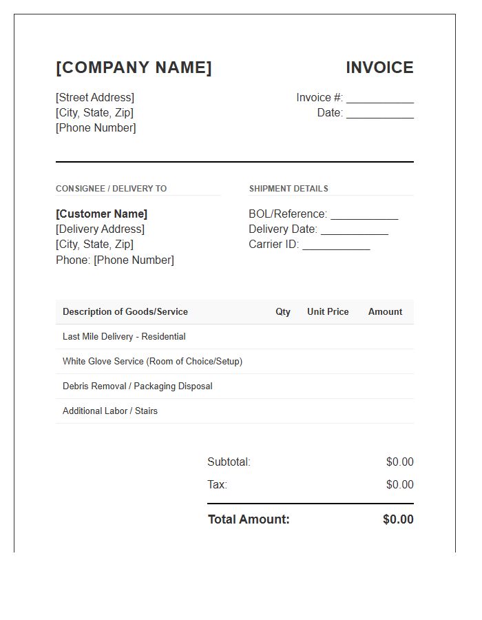 White Glove Last Mile Invoice Template