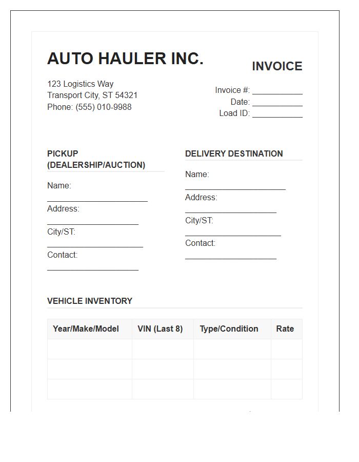 Dealership Auto Hauler Invoice Template