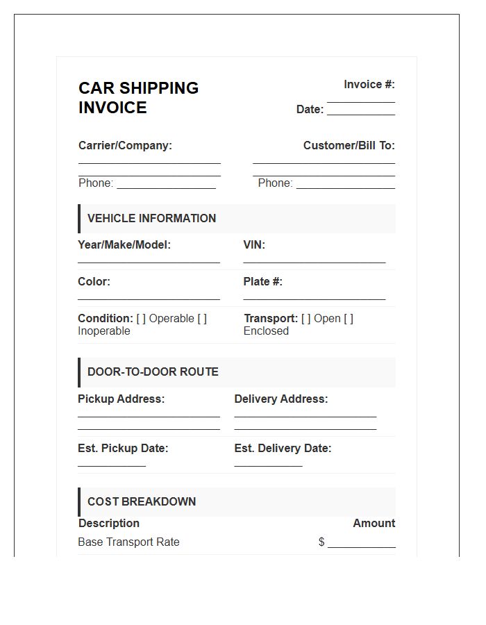 Door To Door Car Shipping Invoice Template