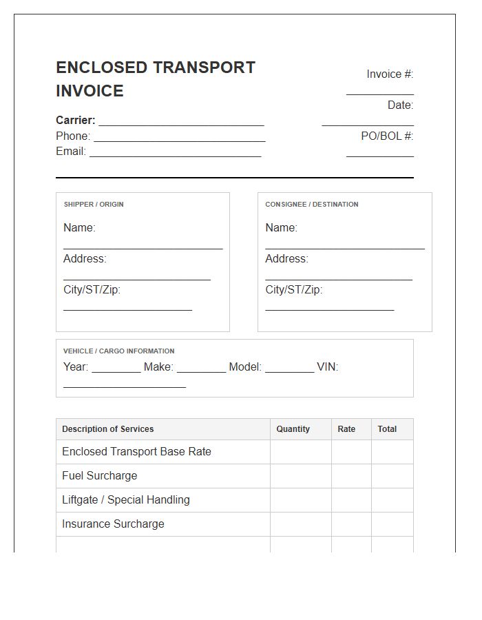 Enclosed Trailer Transport Invoice Template