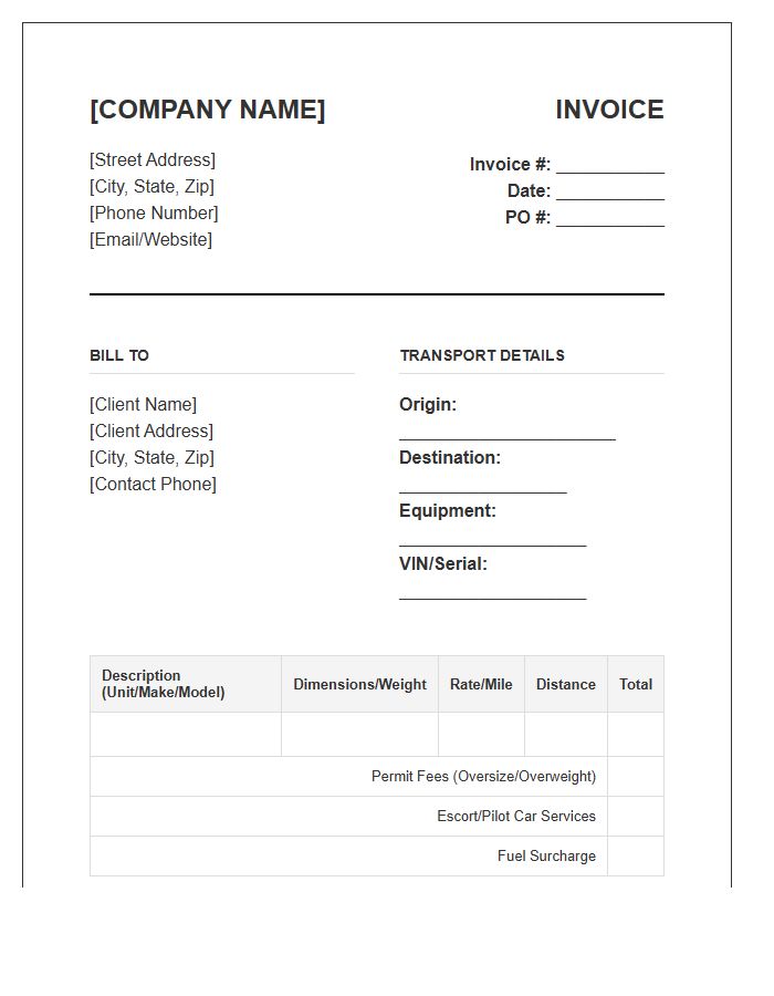 Heavy Equipment Transport Invoice Template