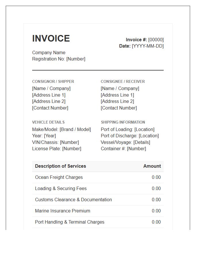 International Car Shipping Invoice Template
