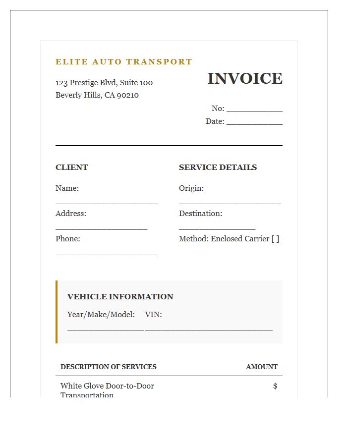 Luxury Car Shipping Invoice Template