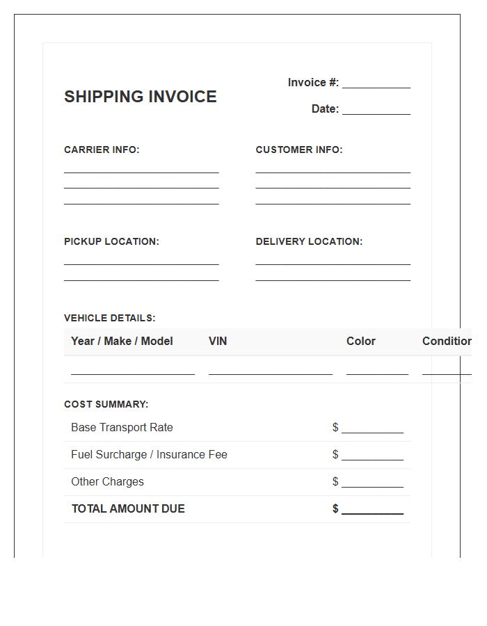 Motorcycle Carrier Shipping Invoice Template