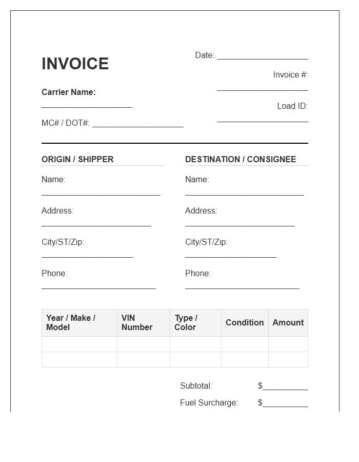 Open Vehicle Hauler Invoice Template