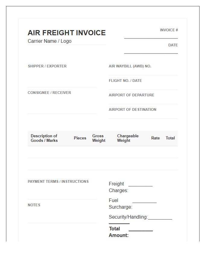 Bulk Air Freight Cargo Invoice Template
