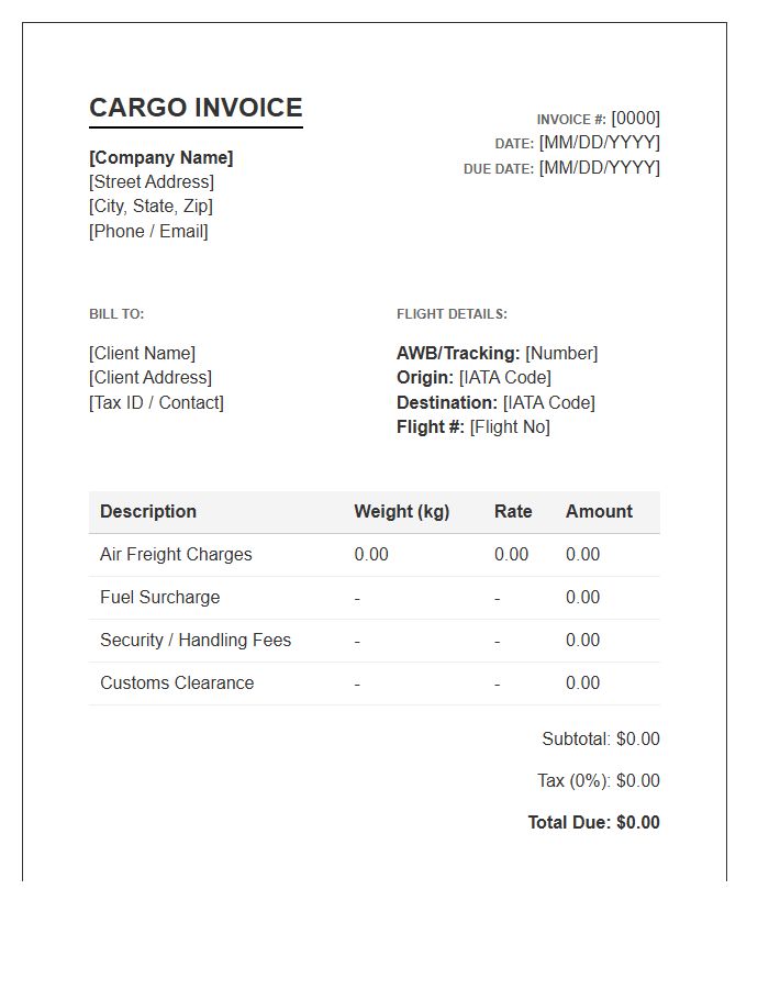 Cargo Flight Services Invoice Template