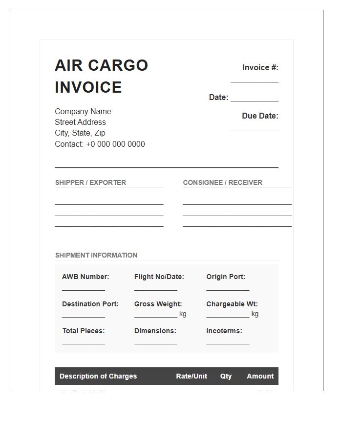 Comprehensive Air Cargo Services Invoice Template