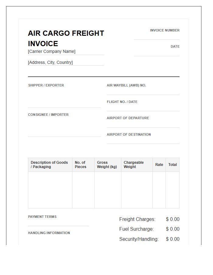 Industrial Air Cargo Freight Invoice Template