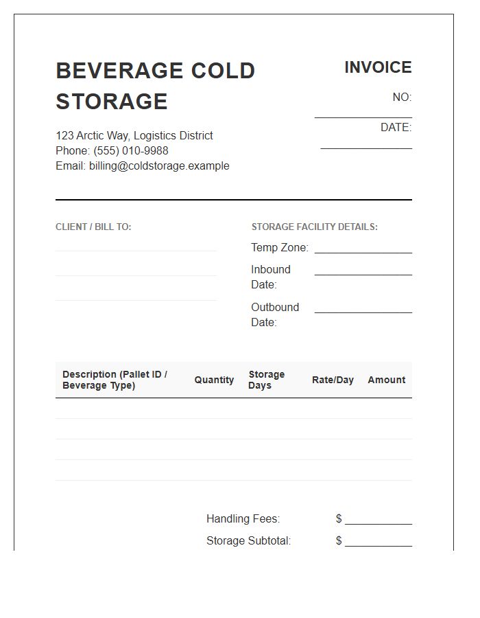 Beverage Cold Storage Invoice Template