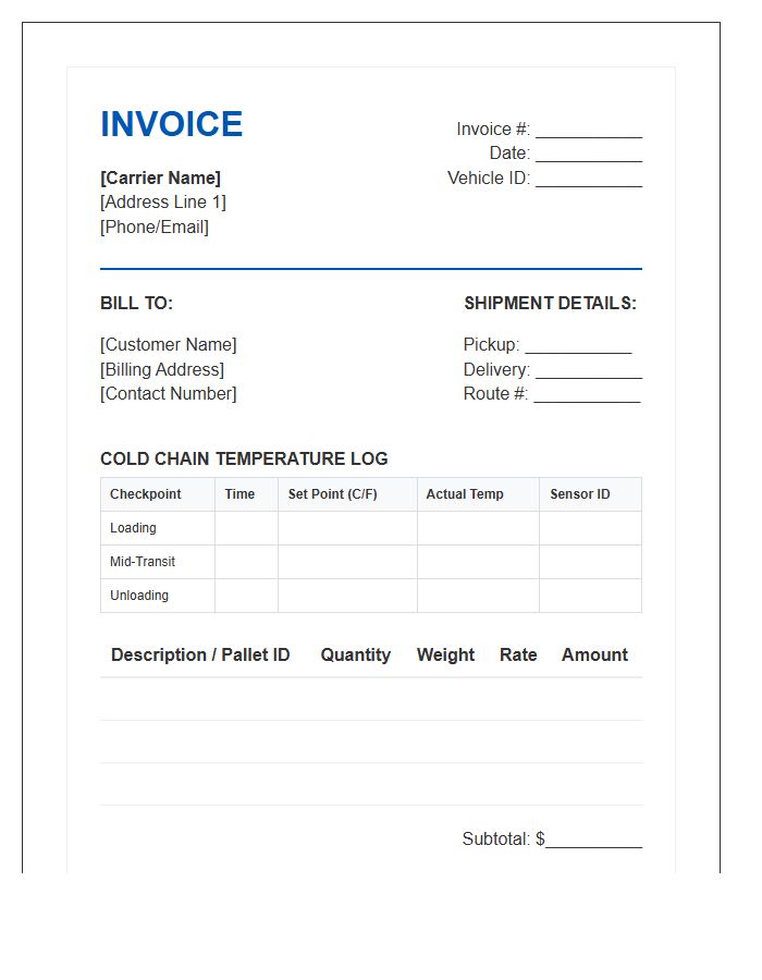 Chilled Food Carrier Invoice Template
