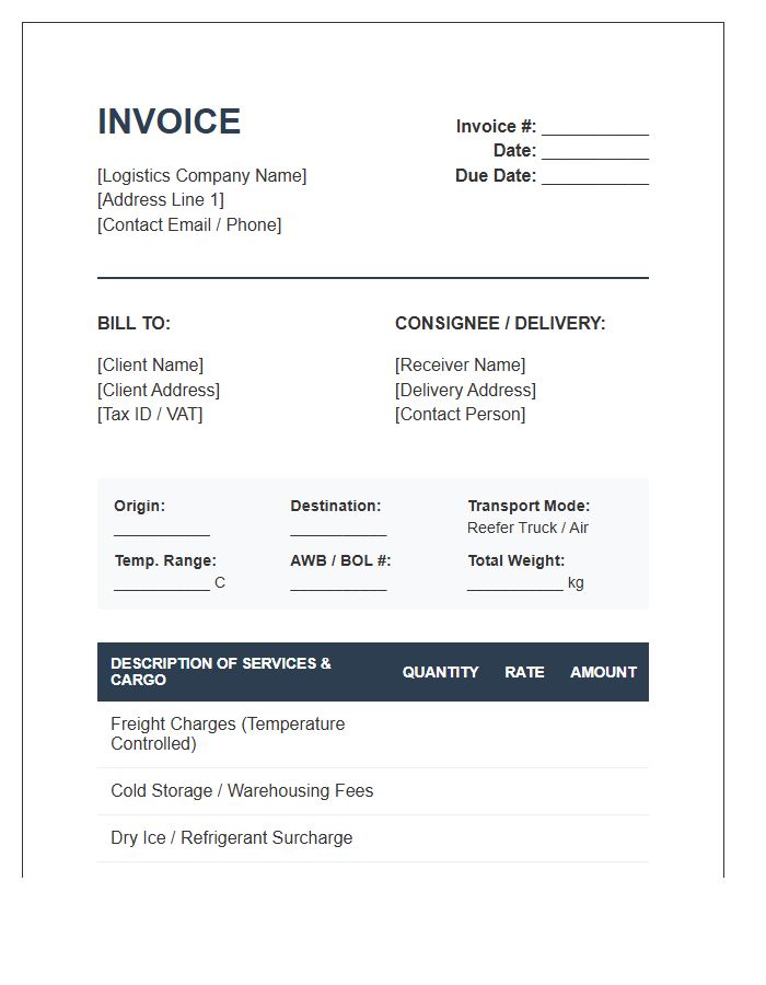 Cold Chain Logistics Invoice Template
