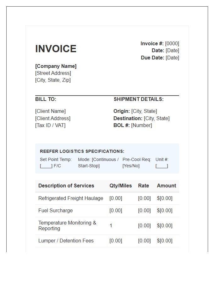 Commercial Reefer Logistics Invoice Template