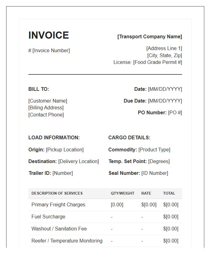 Food Grade Transport Invoice Template