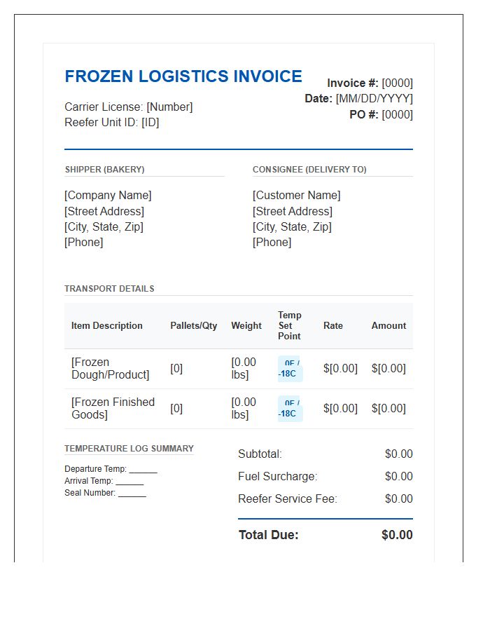 Frozen Bakery Transport Invoice Template