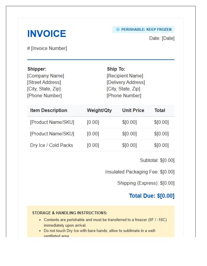 Frozen Food Shipping Invoice Template