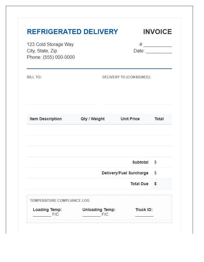Local Refrigerated Delivery Invoice Template