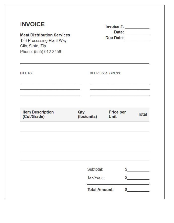 Meat Distribution Services Invoice Template