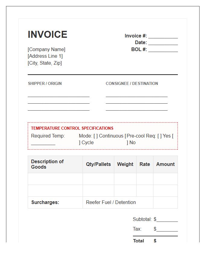 Perishable Goods Transport Invoice Template