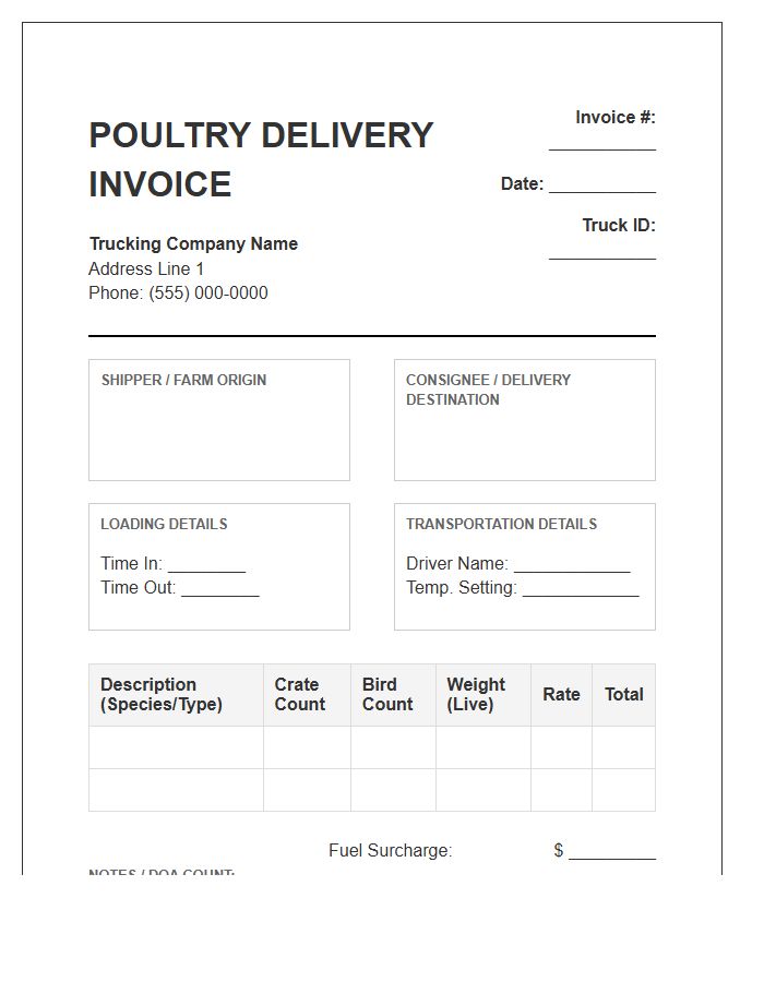 Poultry Delivery Trucking Invoice Template
