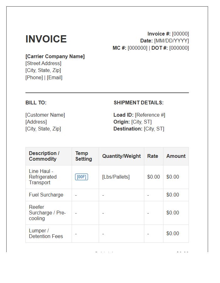 Refrigerated Trucking Services Invoice Template