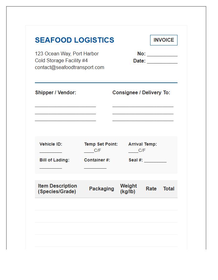 Seafood Cold Transport Invoice Template