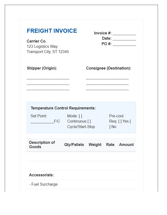 Temperature Controlled Freight Invoice Template