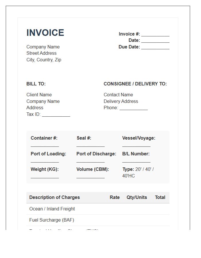Containerized Cargo Logistics Transport Invoice Template