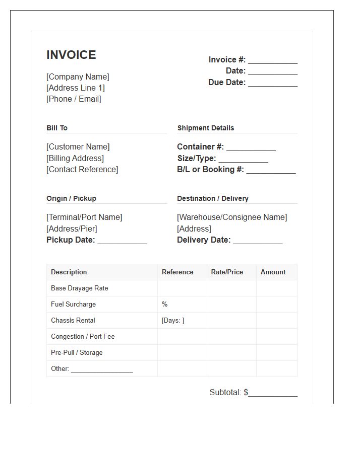 Drayage Service Container Transport Invoice Template