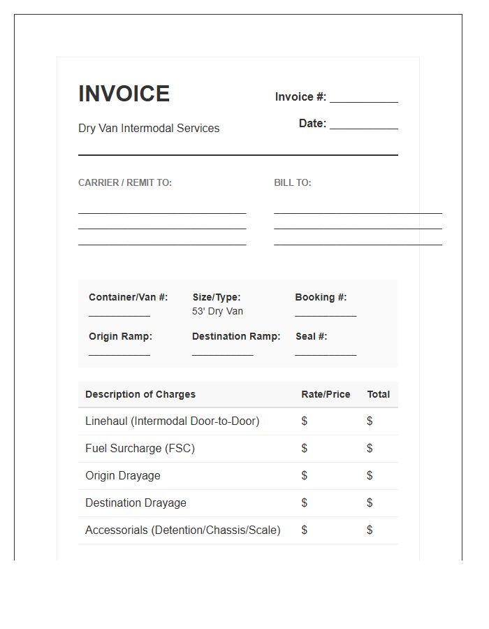 Dry Van Intermodal Shipping Invoice Template