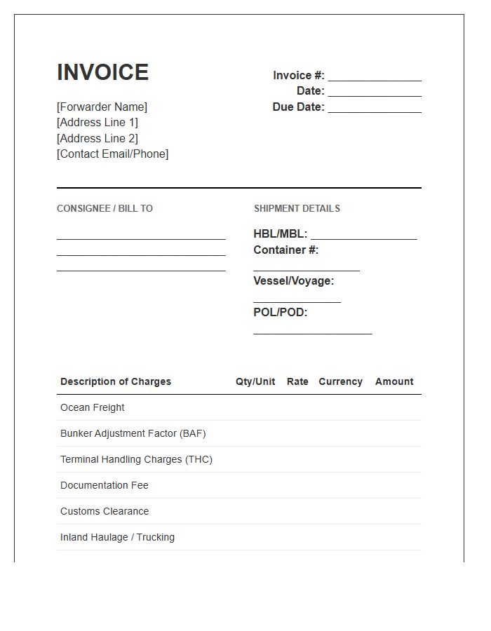Freight Forwarding Container Shipping Invoice Template