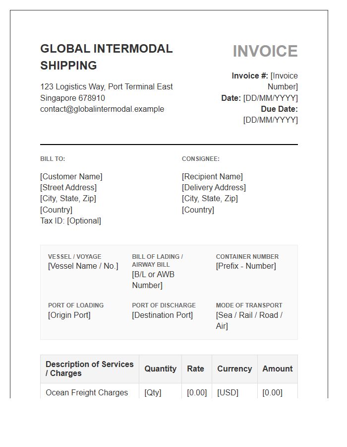 Global Intermodal Shipping Service Invoice Template