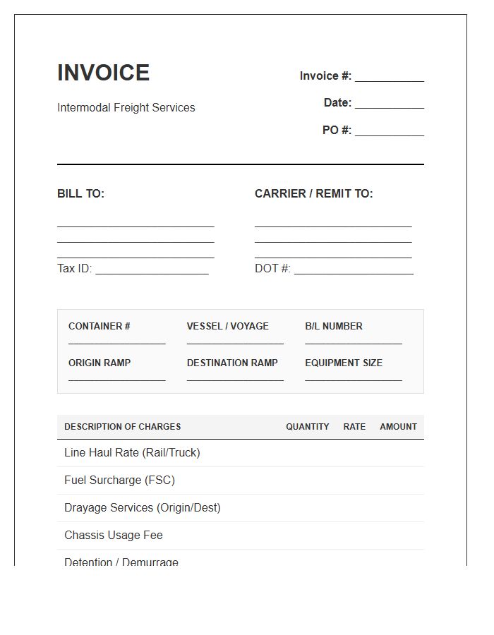 Long Haul Intermodal Shipping Invoice Template
