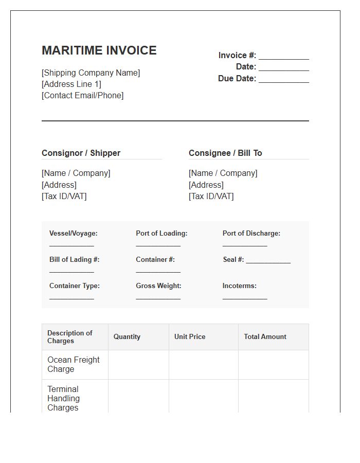 Maritime Container Transport Service Invoice Template