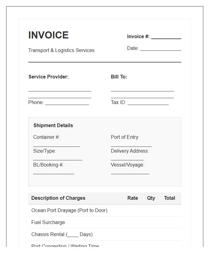 Port To Door Container Transport Invoice Template