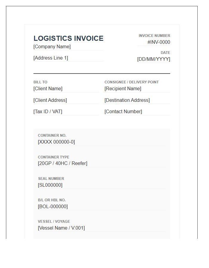 Specialized Container Transport Logistics Invoice Template