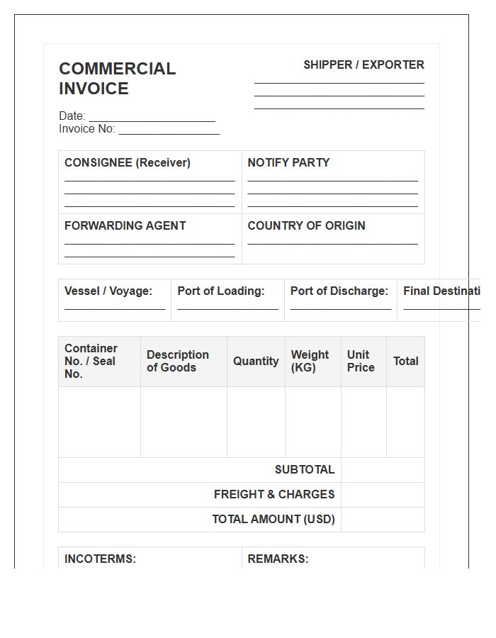 Standard Intermodal Shipping Documentation Invoice Template