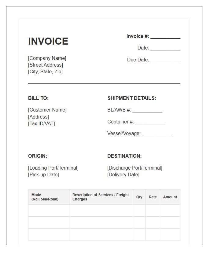 Supply Chain Intermodal Transport Invoice Template