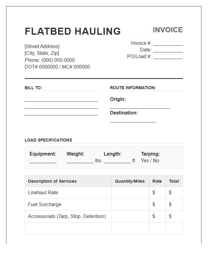 Commercial Flatbed Hauling Invoice Template
