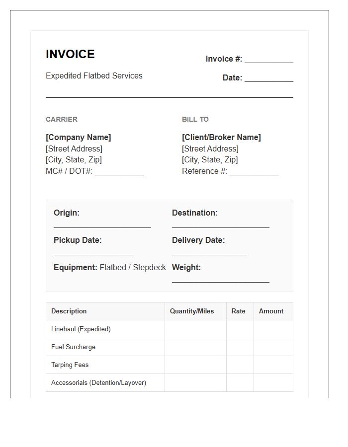 Expedited Flatbed Trucking Invoice Template