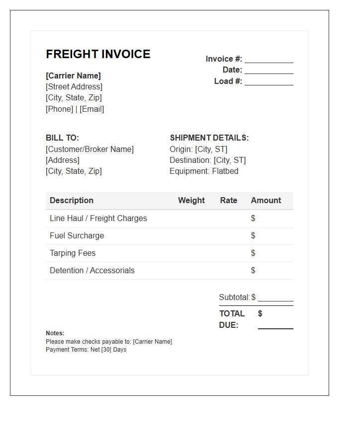 Flatbed Carrier Freight Invoice Template