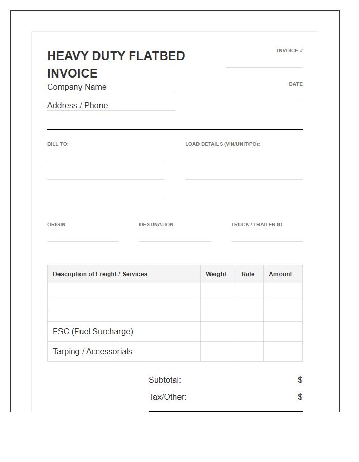 Heavy Duty Flatbed Invoice Template