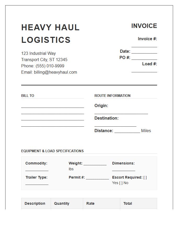 Heavy Haul Logistics Invoice Template
