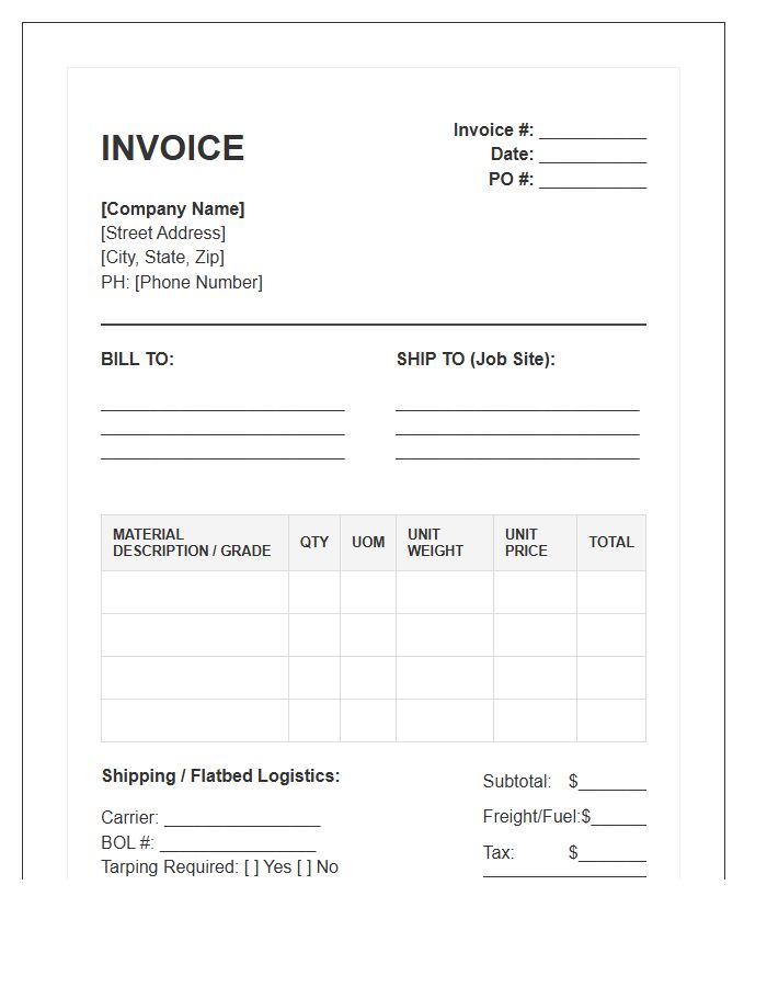 Industrial Material Flatbed Invoice Template