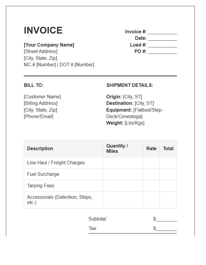 Interstate Flatbed Trucking Invoice Template