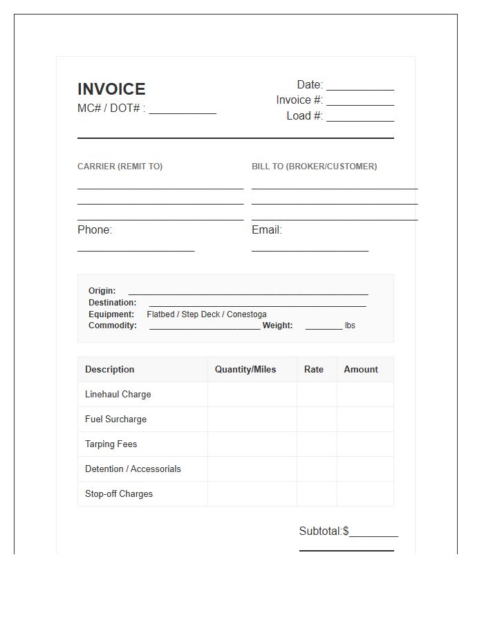 Long Haul Flatbed Invoice Template