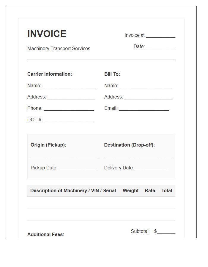 Machinery Transport Billing Invoice Template