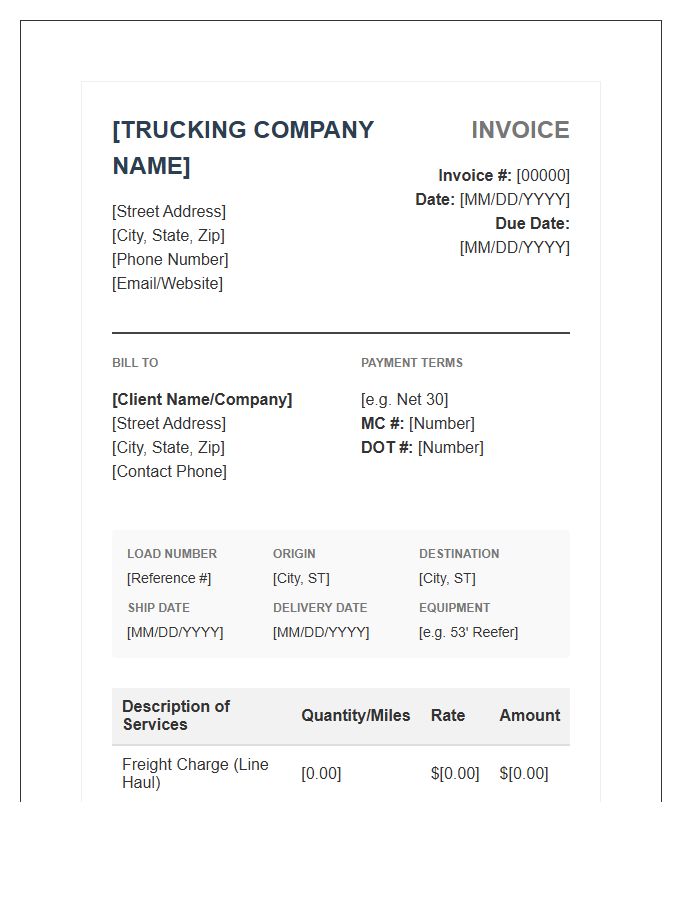 Professional Trucking Service Invoice Template